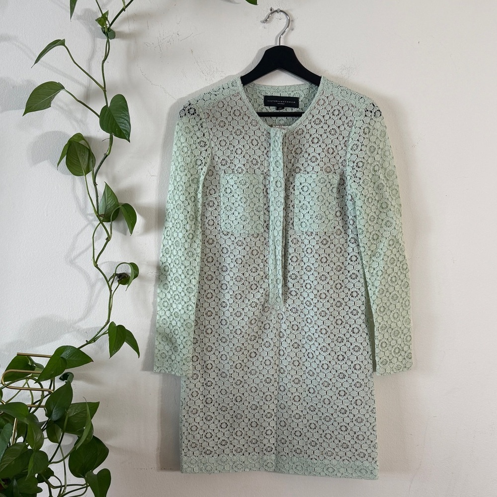 Victoria Beckham for Target Mint Green Long Sleeve Straight Fit Lace Dress XS
